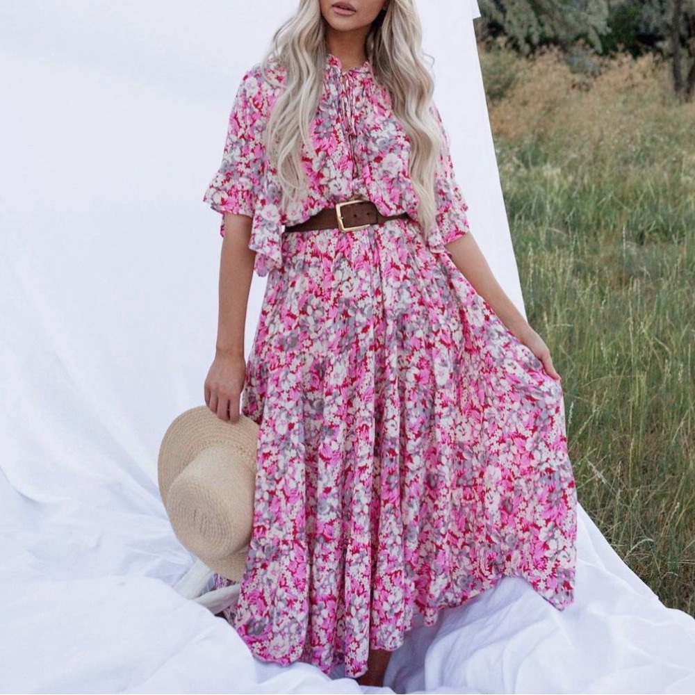 Tink&Posh Floral Pink Maxi Dress